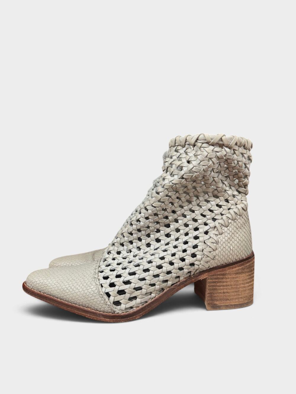 Free People In The Loop Woven Leather Boots Women's 37 6.5 Gray Cream